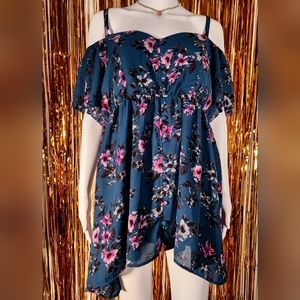 Torrid 00 Georgette Cold Shoulder Button-Front Blouse